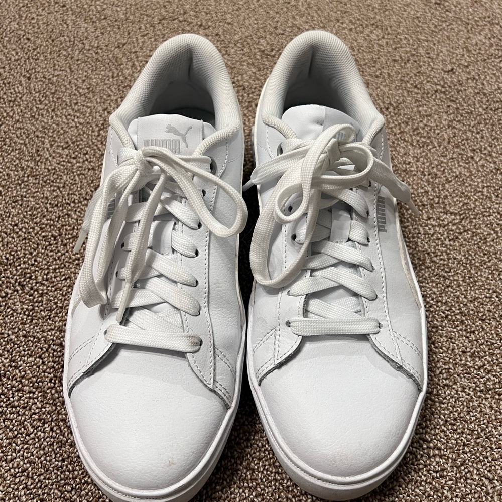 Puma White Athletic Shoes with Leather-like Material and Thick Sole